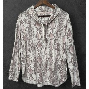 Calvin Klein Performance Womens Snakeskin Cowl Neck Pullover Top Grey White M